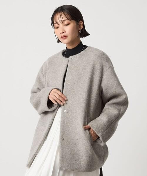 green label relaxing アンゴラビーバー ノーカラー コート