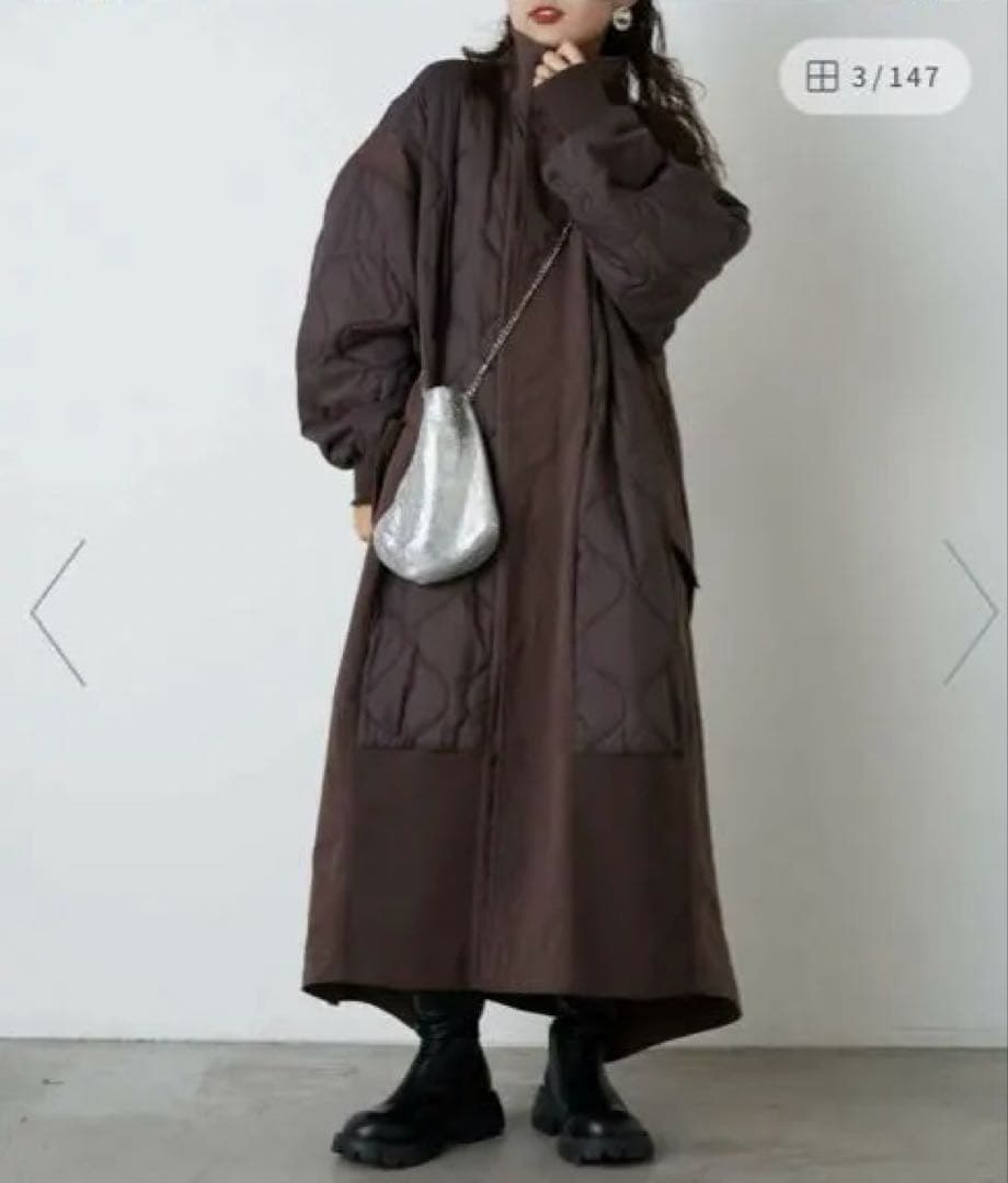 なやや様【etsinta】ブラウン キルティング ロングコート
