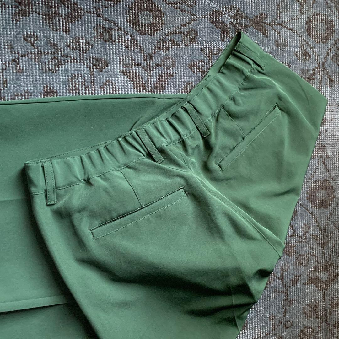 希少カラー ノーカラー セットアップ スーツ グリーン レトロ お洒落 古着