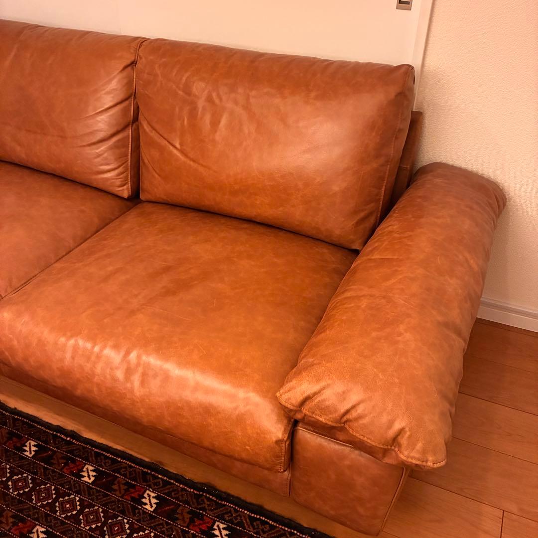 【美品】 【unico/SEINN】 セイン 3シーター ソファ 本革 ブラウン