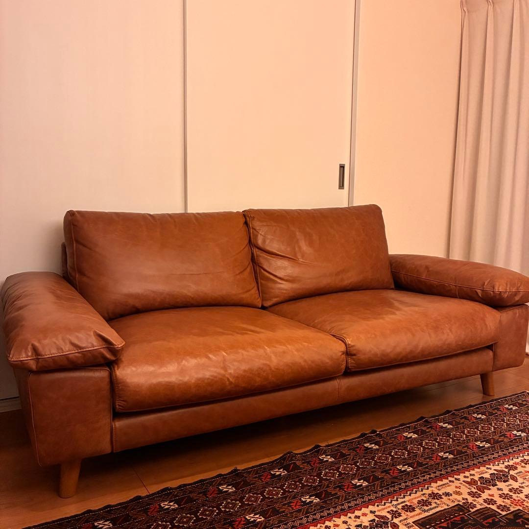 【美品】 【unico/SEINN】 セイン 3シーター ソファ 本革 ブラウン