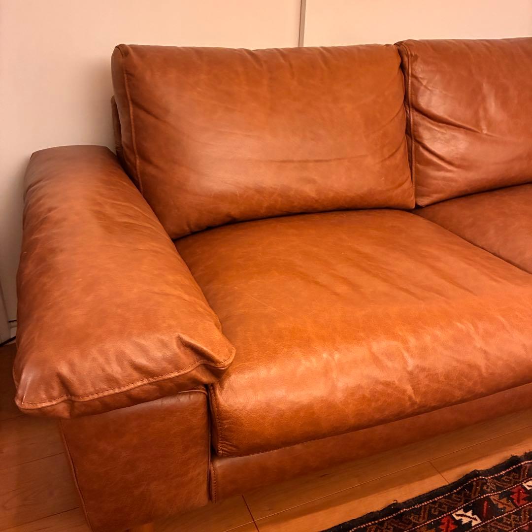 【美品】 【unico/SEINN】 セイン 3シーター ソファ 本革 ブラウン