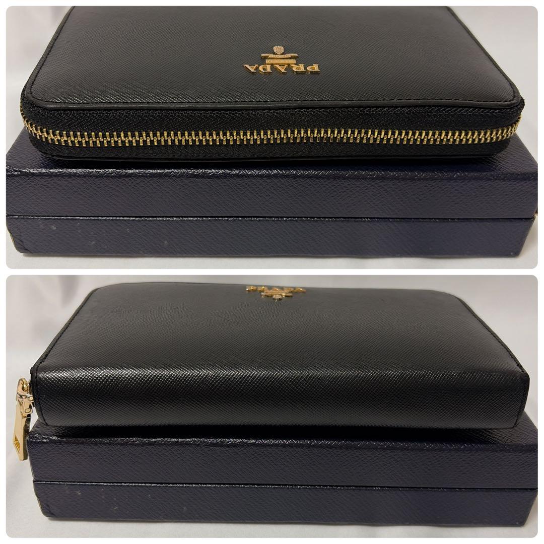【極美品】PRADA 長財布 ラウンドファスナー サフィアーノレザー ブラック