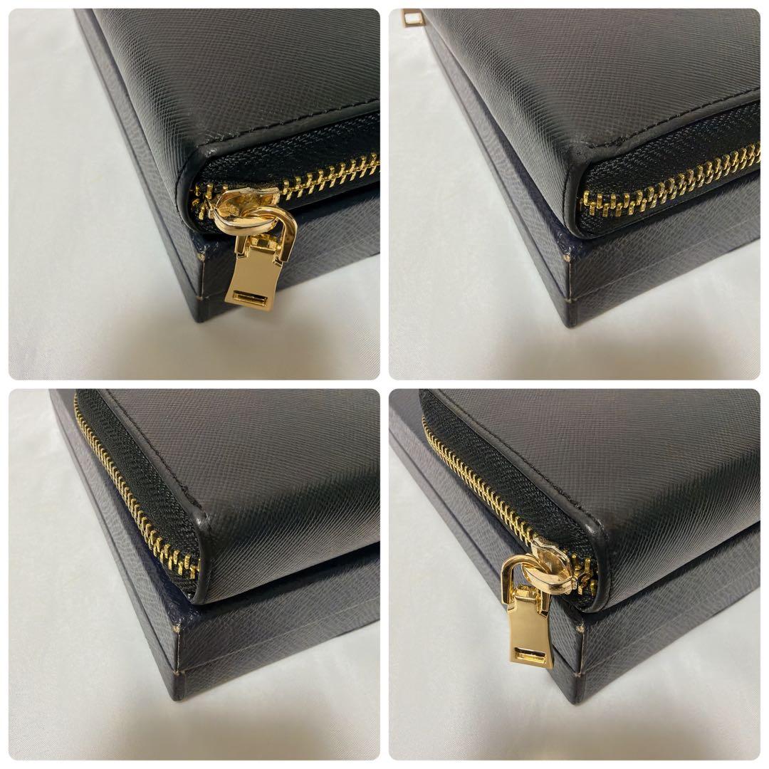 【極美品】PRADA 長財布 ラウンドファスナー サフィアーノレザー ブラック
