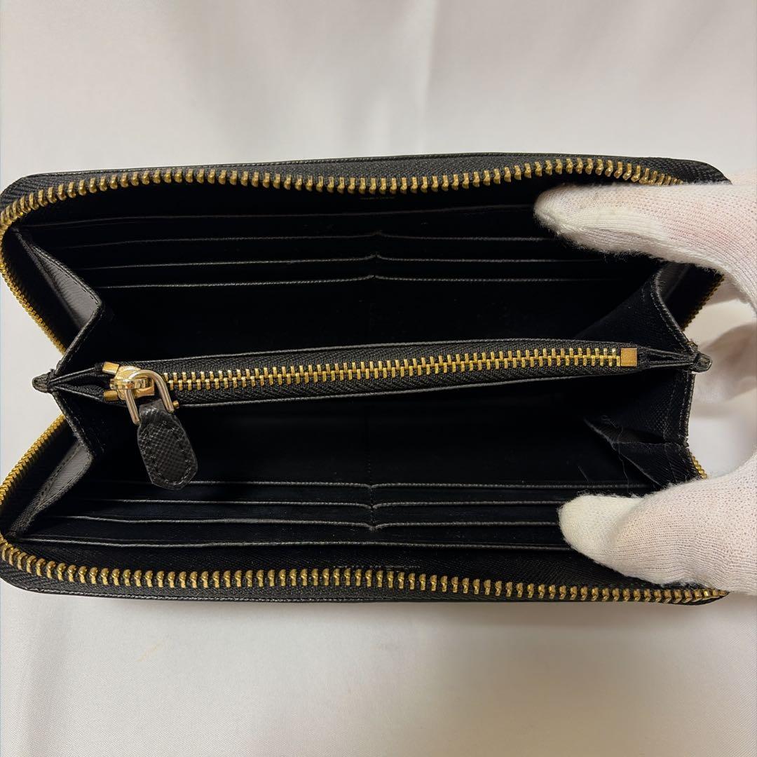 【極美品】PRADA 長財布 ラウンドファスナー サフィアーノレザー ブラック