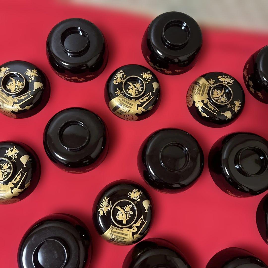 旧家蔵出　輪島塗吸物椀　木製　黒塗金蒔絵　金縁