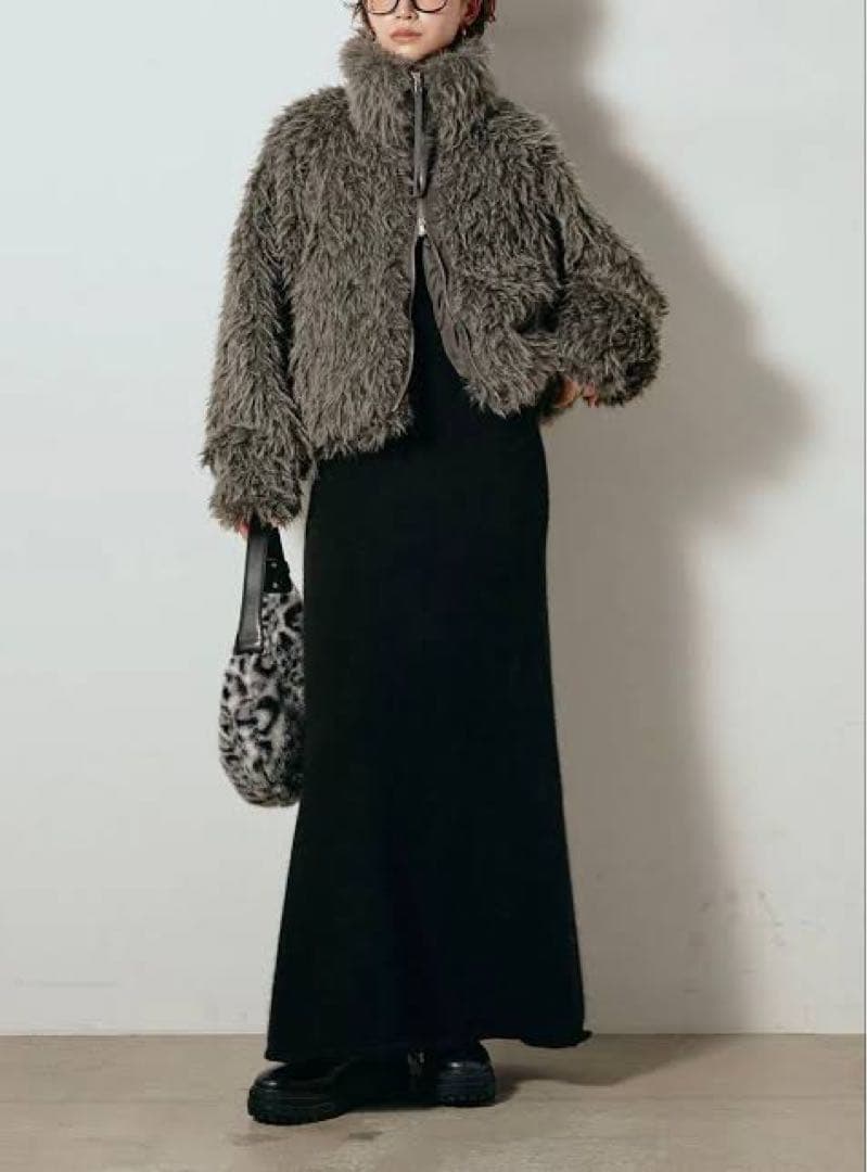 新品エシカESICAミックスシープファースタンドブルゾン アウター チャコール