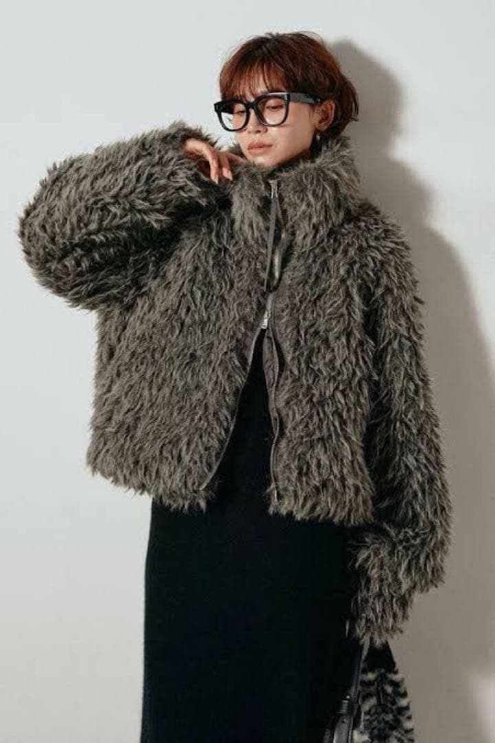 新品エシカESICAミックスシープファースタンドブルゾン アウター チャコール