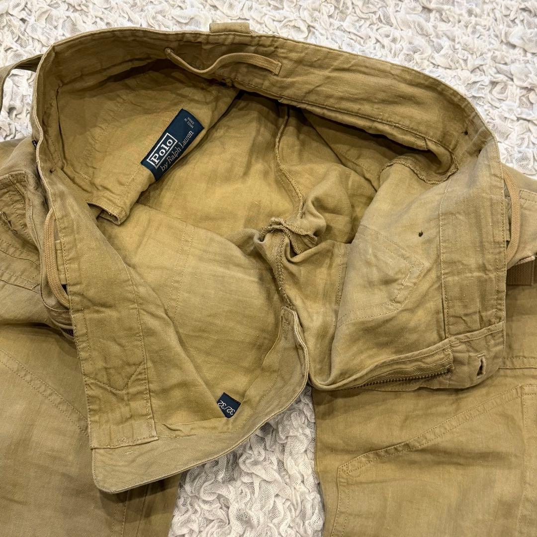 90s【ポロ ラルフローレン】 パラシュート カーゴパンツ リネン 32