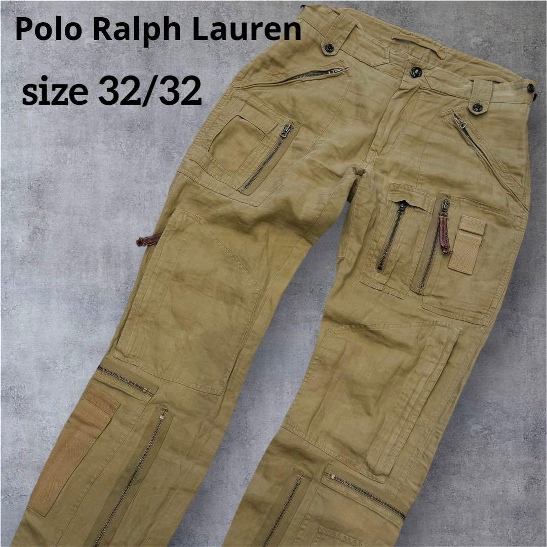 90s【ポロ ラルフローレン】 パラシュート カーゴパンツ リネン 32