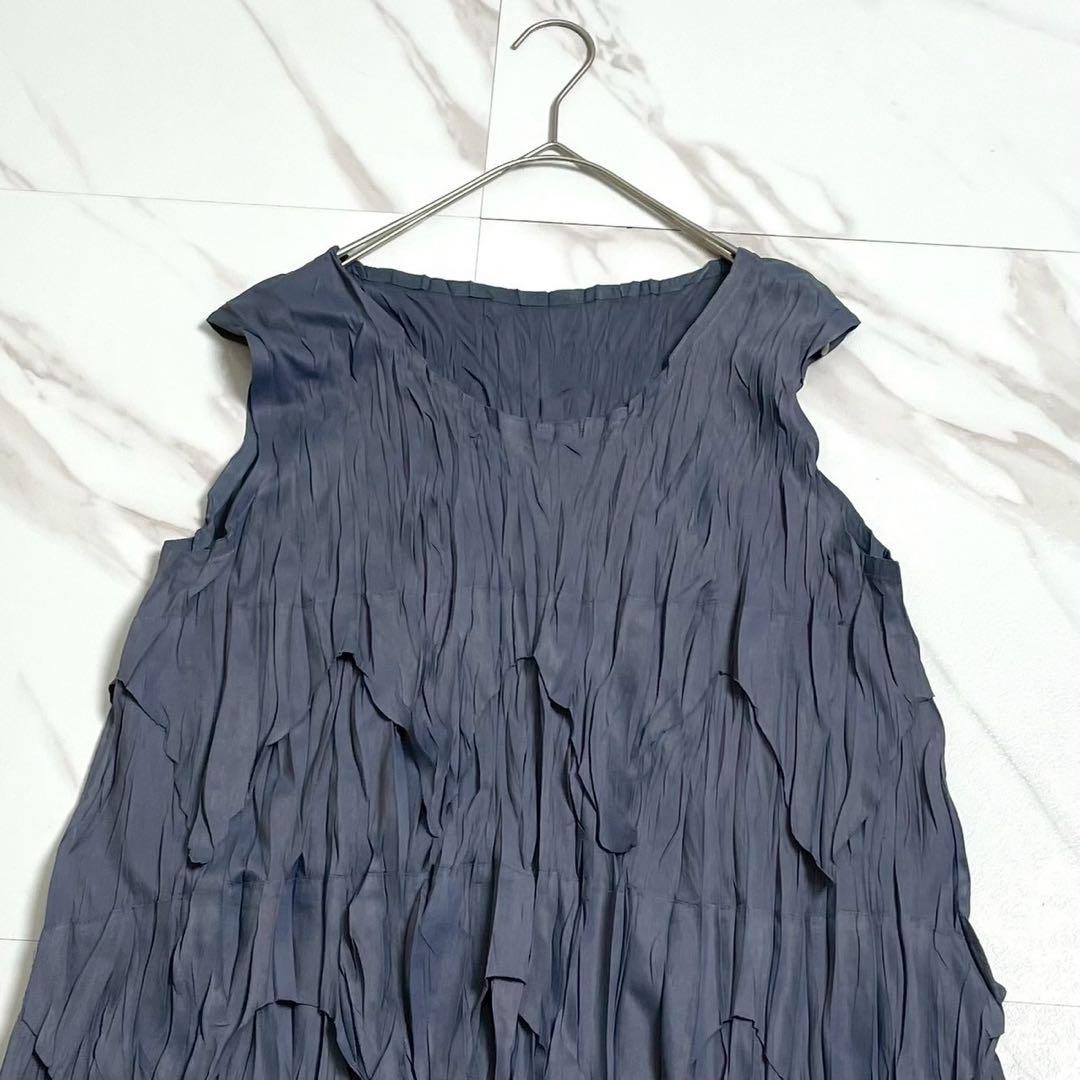 極美品 09AW◎プリーツプリーズ ノースリーブチュニック ギャザー 3