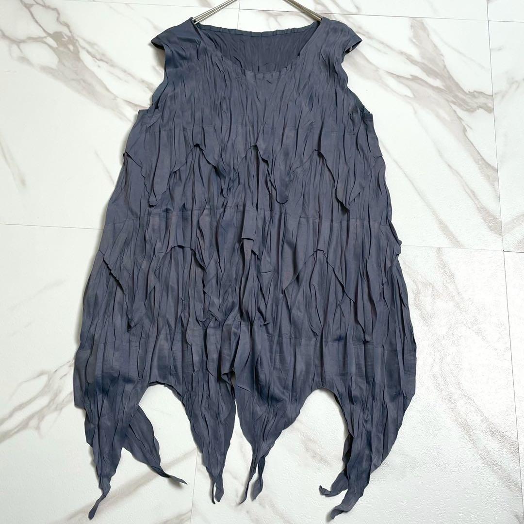 極美品 09AW◎プリーツプリーズ ノースリーブチュニック ギャザー 3