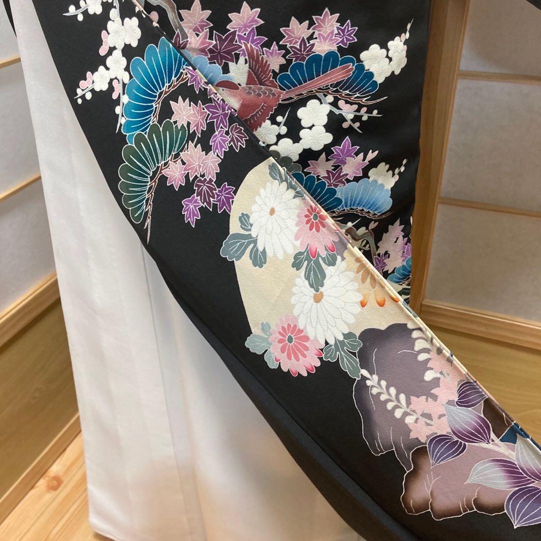 ［3110］黒留袖 美品 鴛鴦 作家物 比翼付 友禅 五つ紋 蔦 正絹 着物 袷