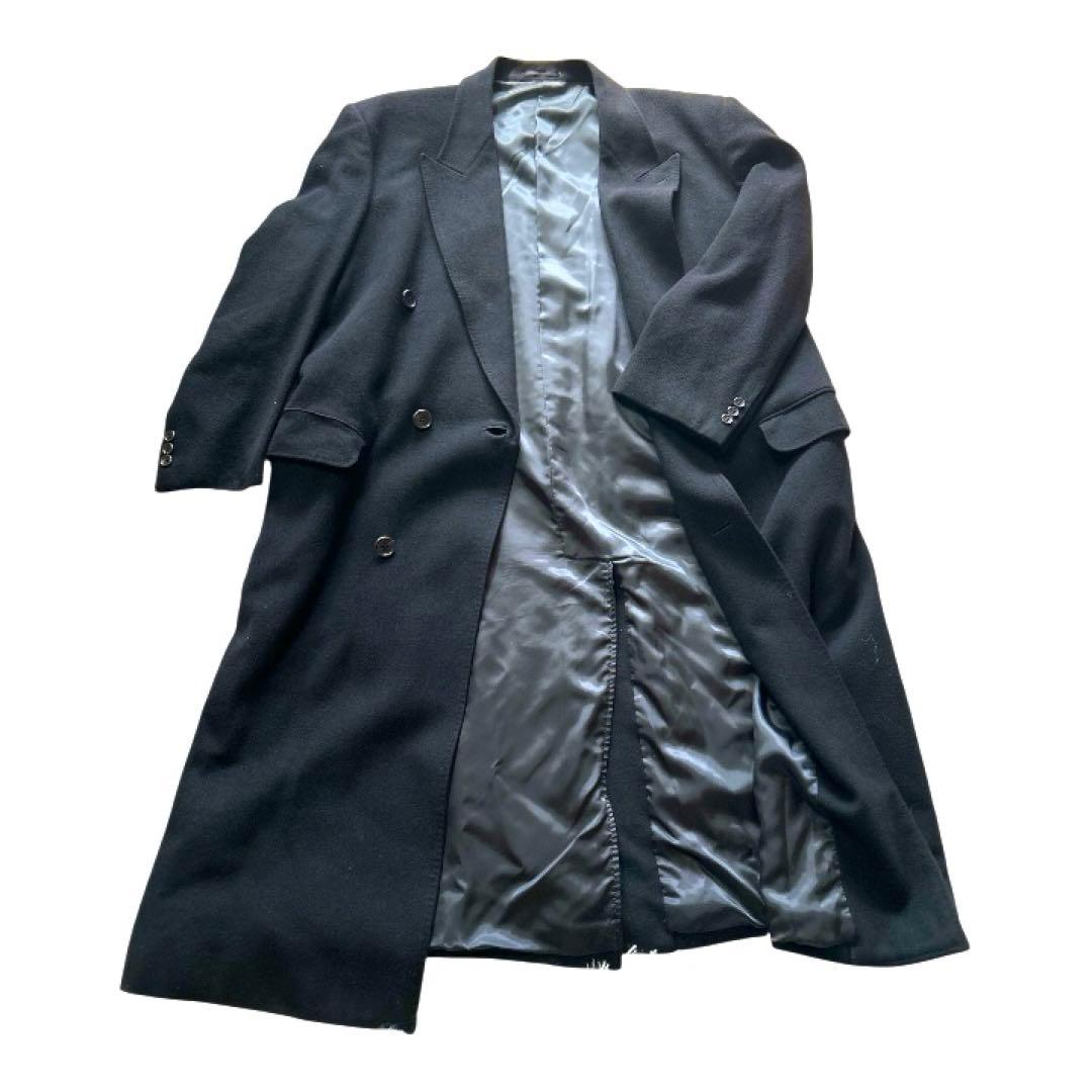 【美品】カシミヤ100% 極上ロングチェスターコート　ダブルブレスト ブラック