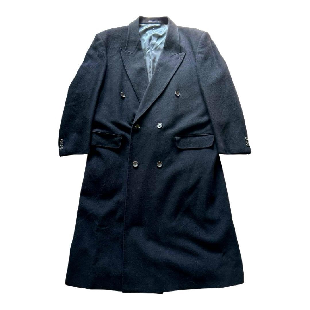 【美品】カシミヤ100% 極上ロングチェスターコート　ダブルブレスト ブラック