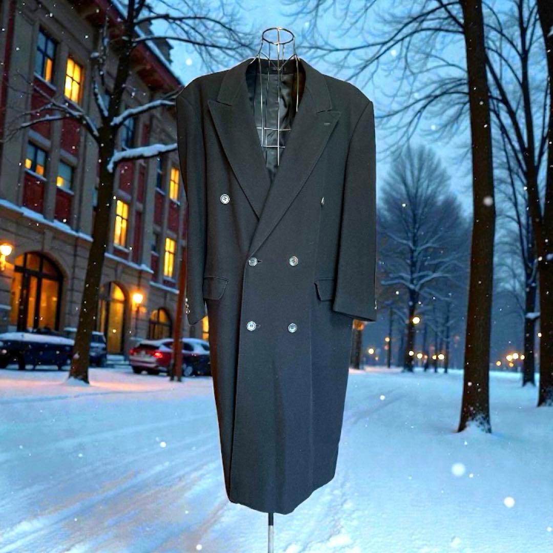 【美品】カシミヤ100% 極上ロングチェスターコート　ダブルブレスト ブラック