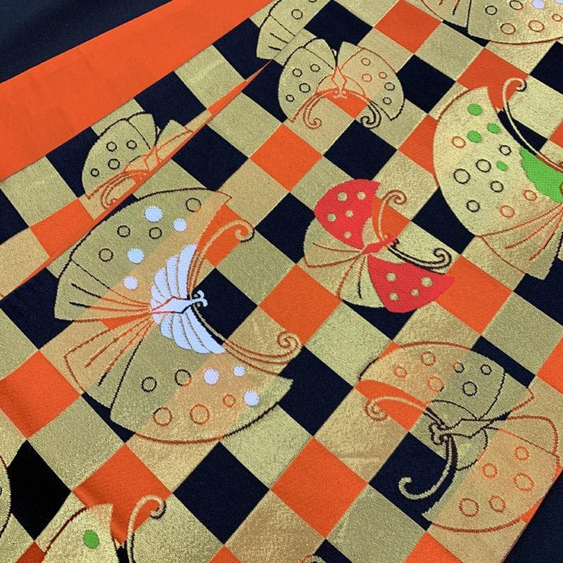 505ag18■七五三 七歳 女児 着物&袋帯&長襦袢 鹿の子 牡丹■状態良好