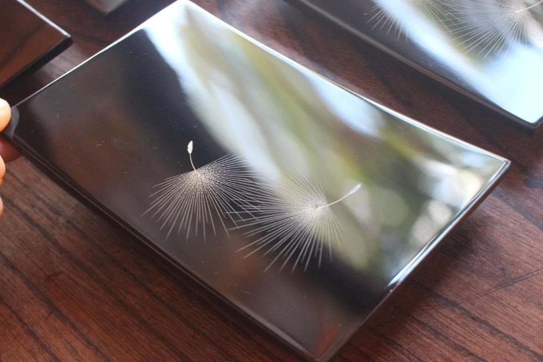 デッドストック！上質黒漆に極上綿毛沈金の映える銘々皿5点（検輪島塗菓子皿小皿