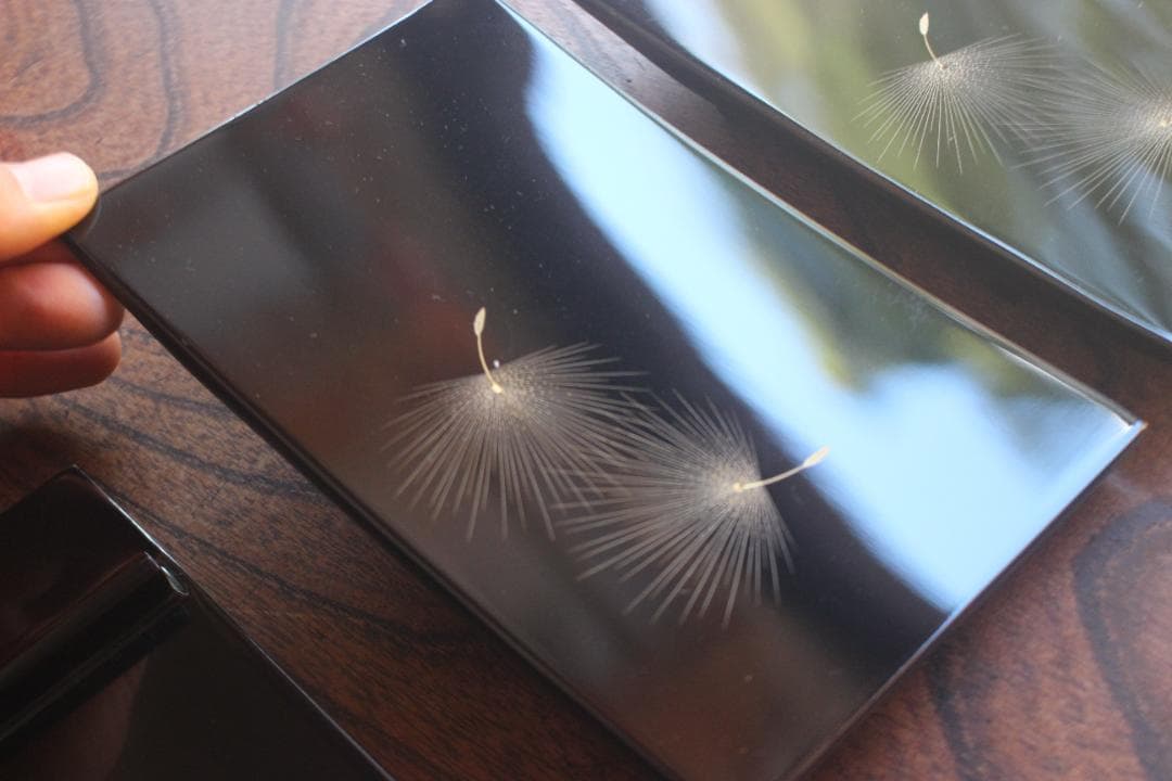 デッドストック！上質黒漆に極上綿毛沈金の映える銘々皿5点（検輪島塗菓子皿小皿