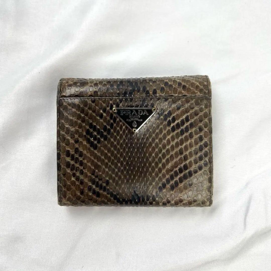 小物 PRADA python leather compact wallet