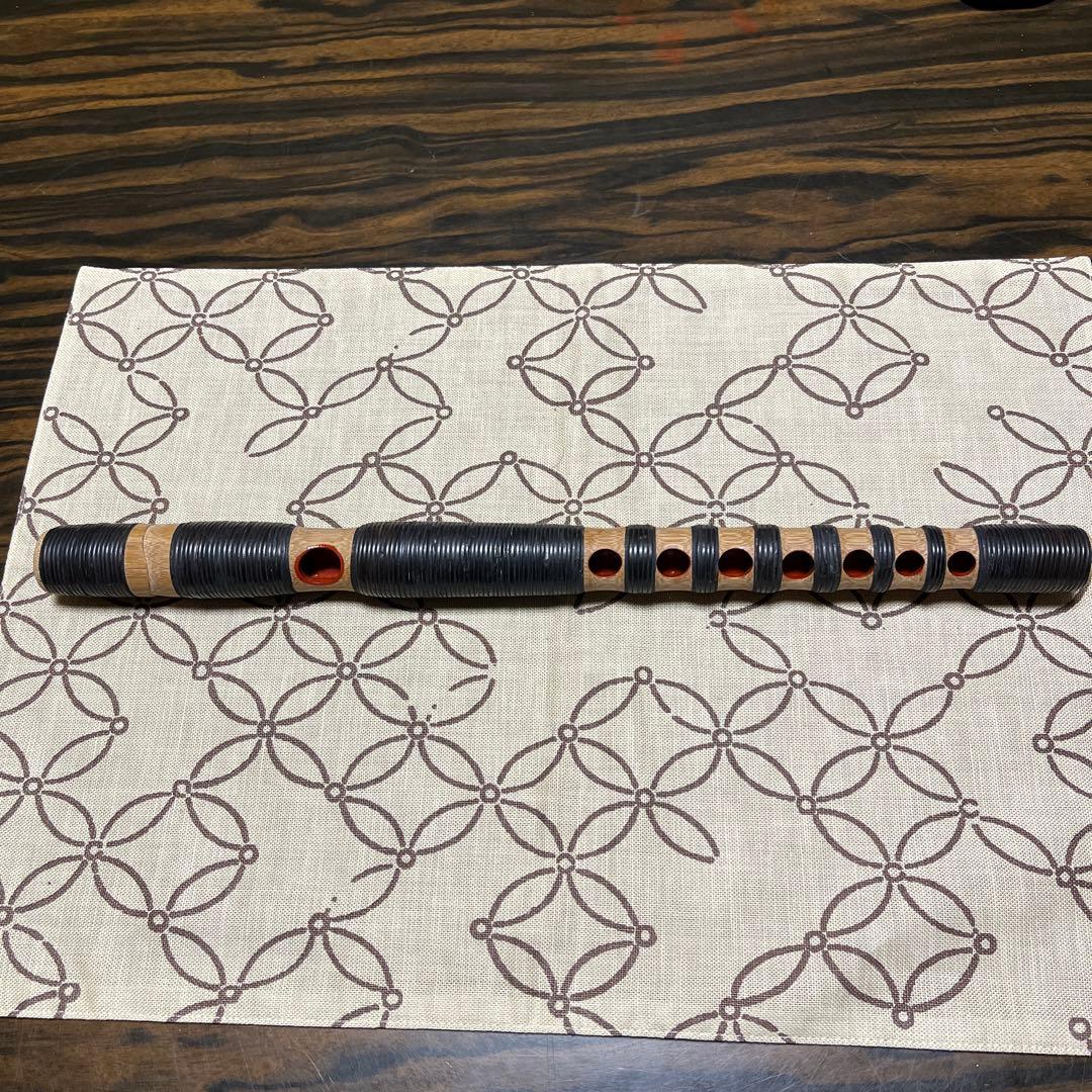 ② 天然煤竹　８割り管籐巻龍笛　ケース、笛袋付
