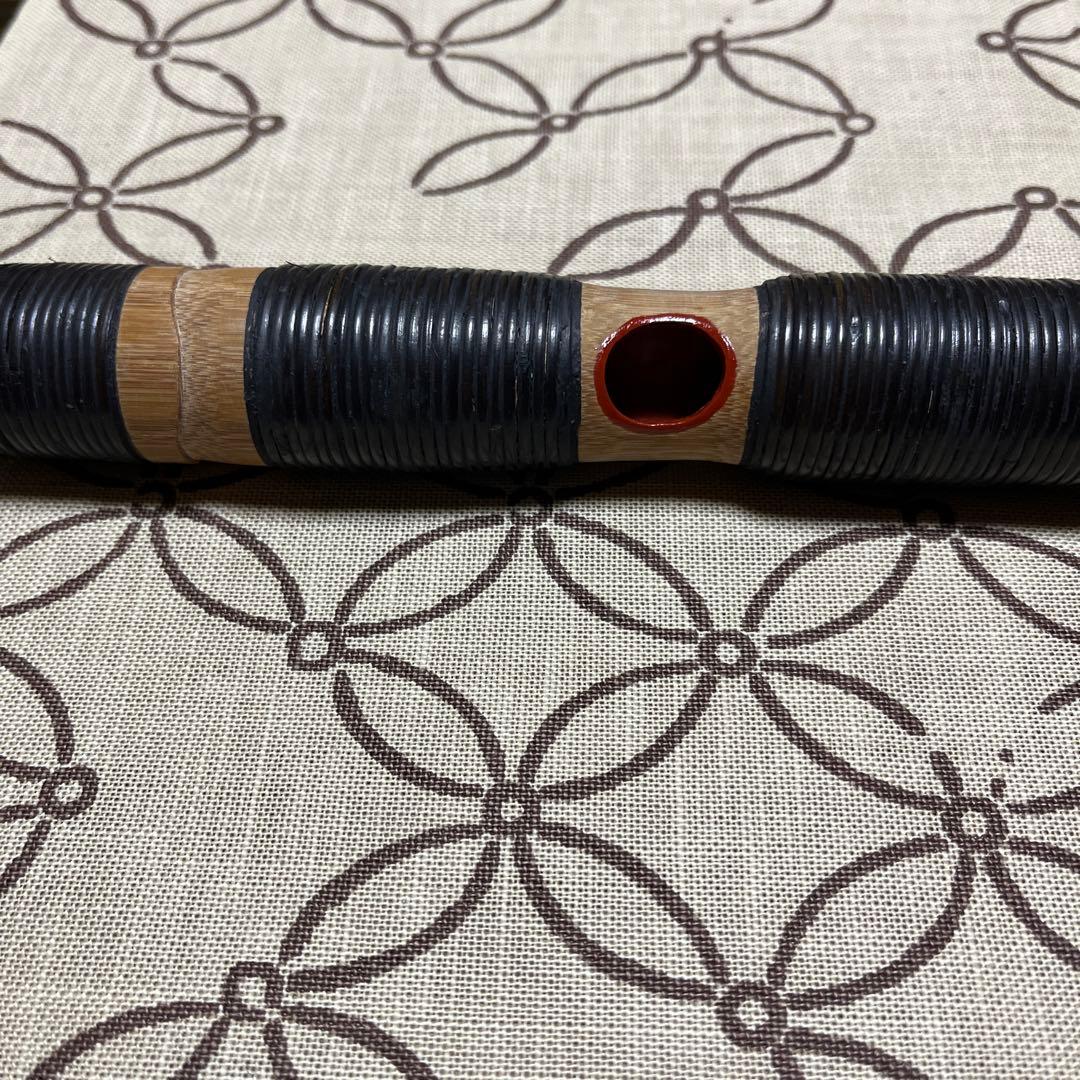 ② 天然煤竹　８割り管籐巻龍笛　ケース、笛袋付