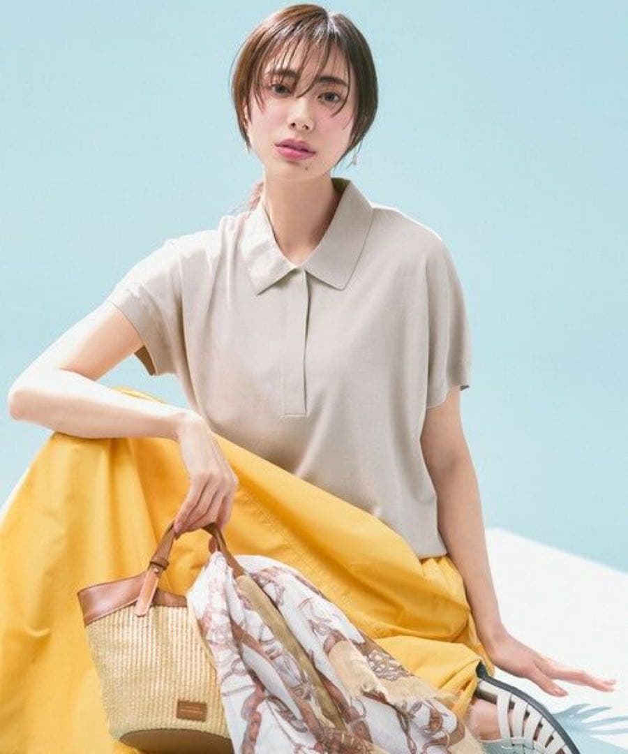 新品同様✨23区　2025　フレンチスリーブ ポロニット　ベージュ　38