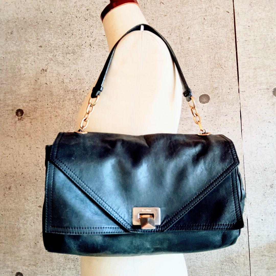 良品 マックスマーラ ヴィンテージ 本革 レザー ショルダー ハンドバッグ 鞄