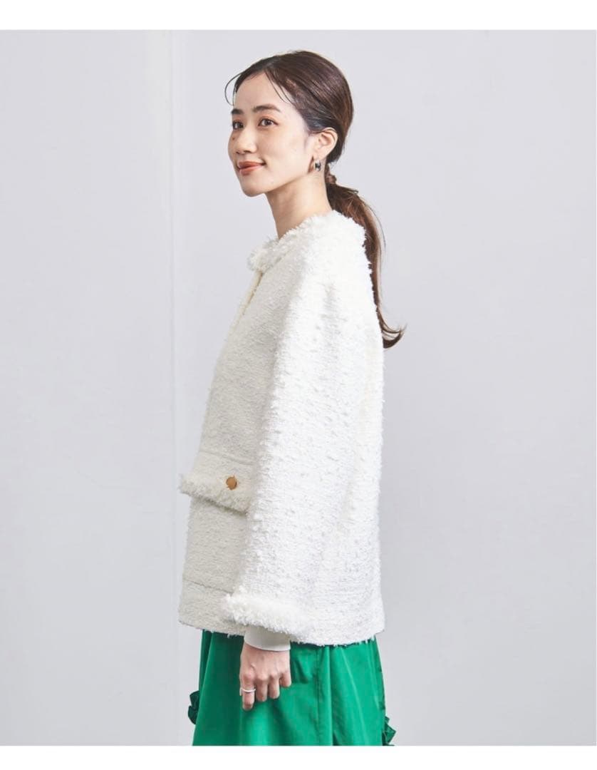 新品★ユナイテッドアローズファンシーツイード ノーカラー ジャケット