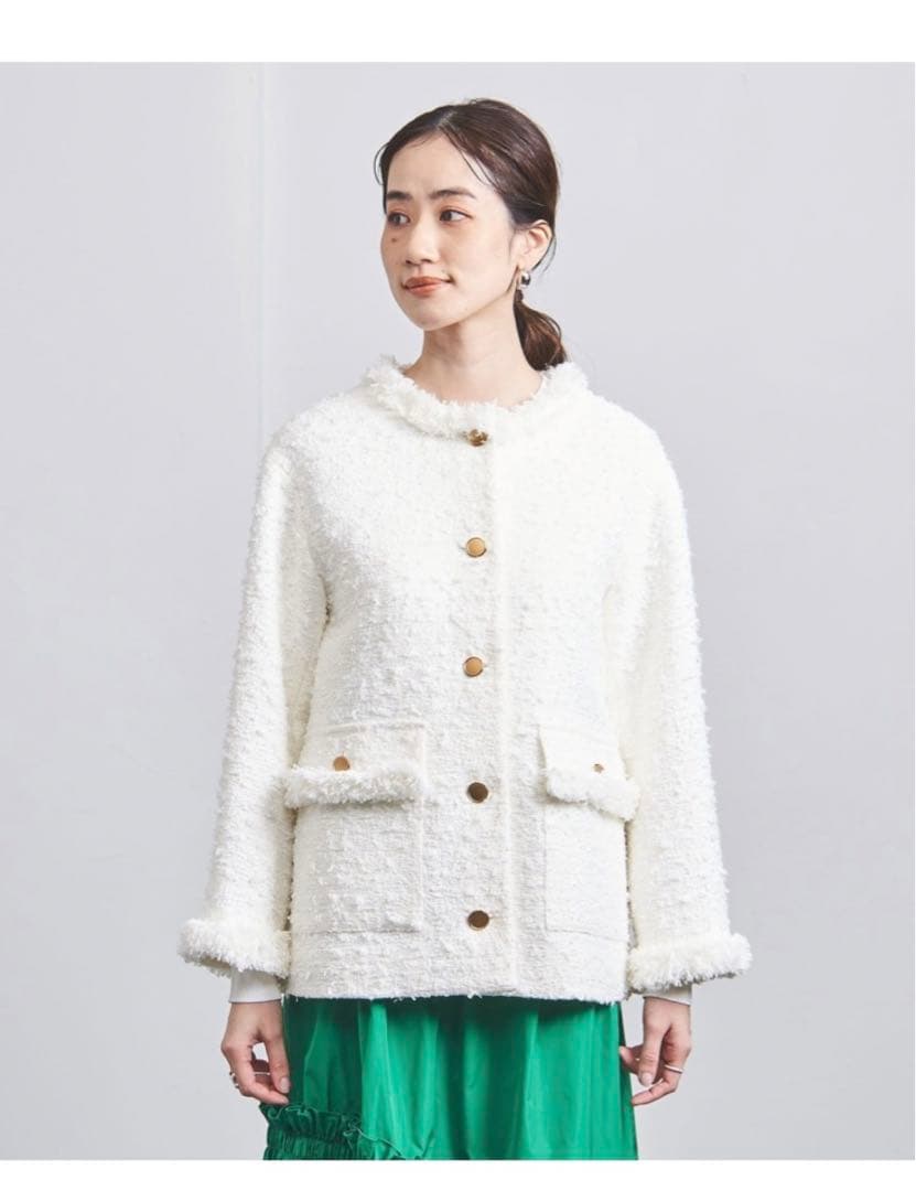 新品★ユナイテッドアローズファンシーツイード ノーカラー ジャケット