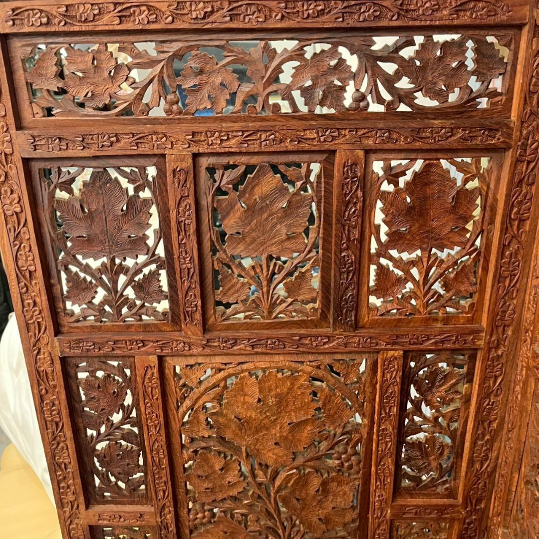 【 チーク 】アジアン パーテンション インド製 衝立 エスニック 仕切り 4連