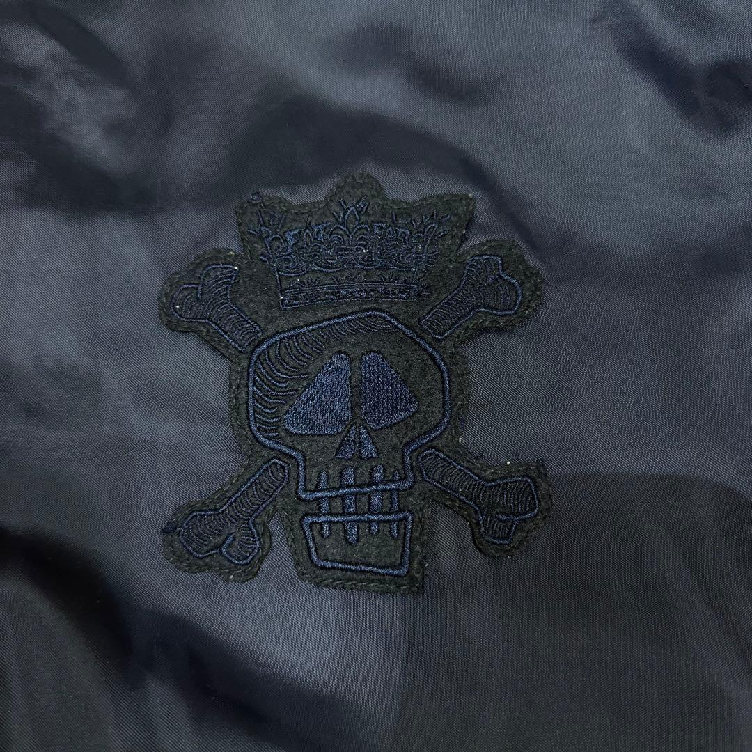 00s y2k old STUSSY 骸骨　ワッペン　スタジャン ネイビー XL