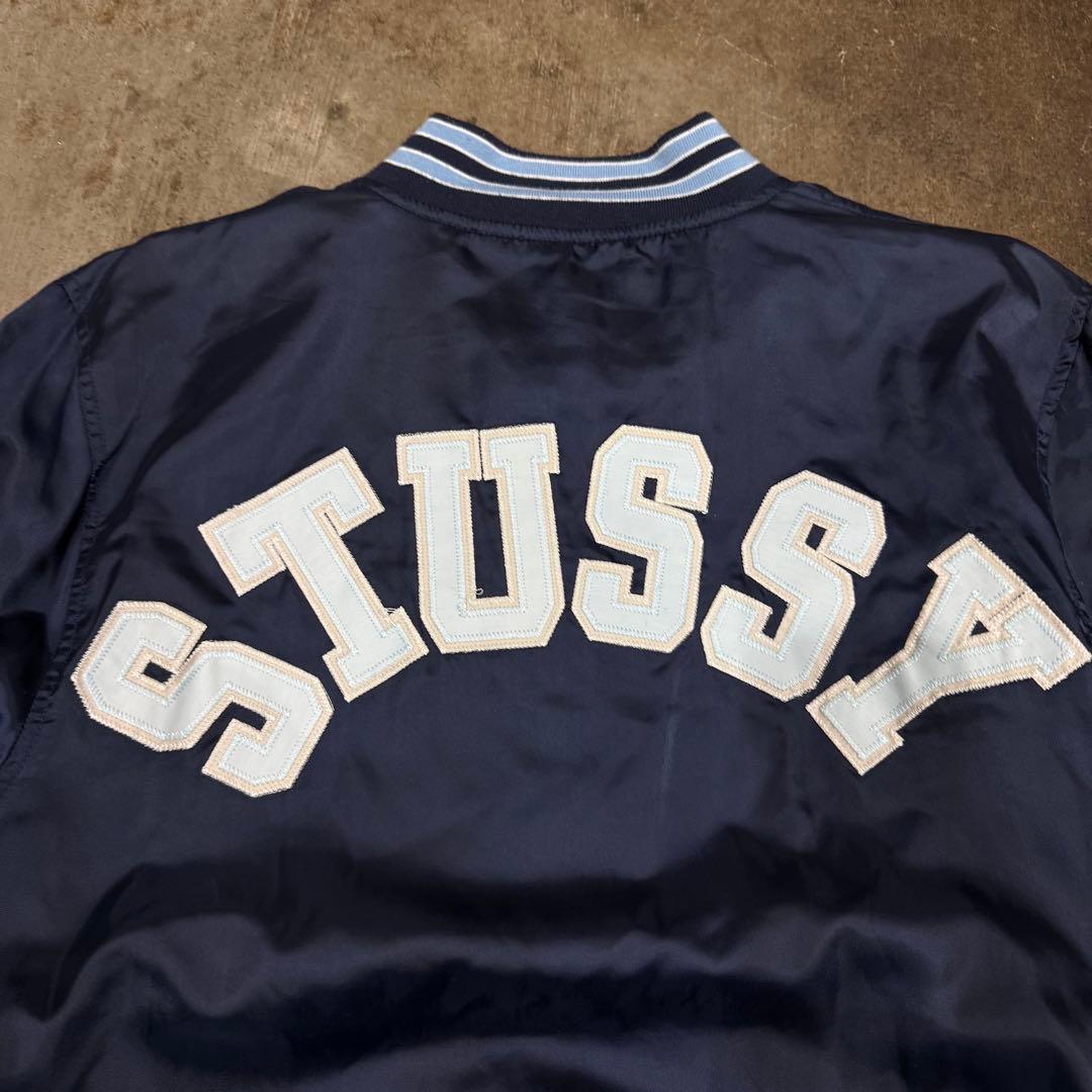 00s y2k old STUSSY 骸骨　ワッペン　スタジャン ネイビー XL