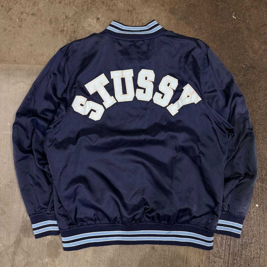 00s y2k old STUSSY 骸骨　ワッペン　スタジャン ネイビー XL