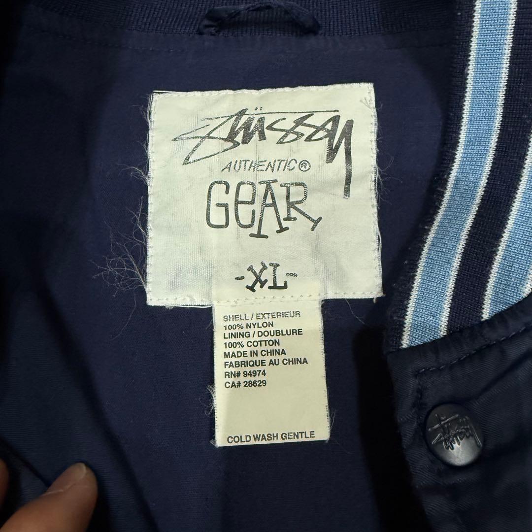 00s y2k old STUSSY 骸骨　ワッペン　スタジャン ネイビー XL