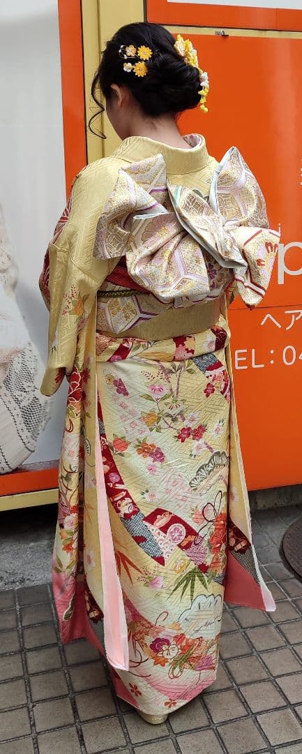 京都友禅の振袖 黄色 フルセットです