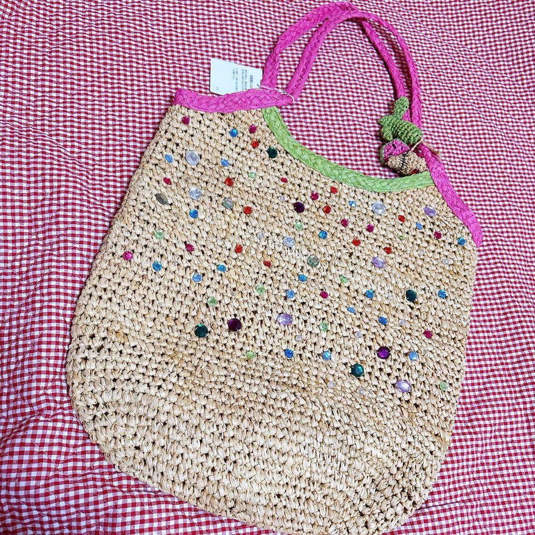 【新品未使用】ツモリチサト＊籠バッグ＊スイカ＊カラフル＊ビーズパール＊カゴバッグ