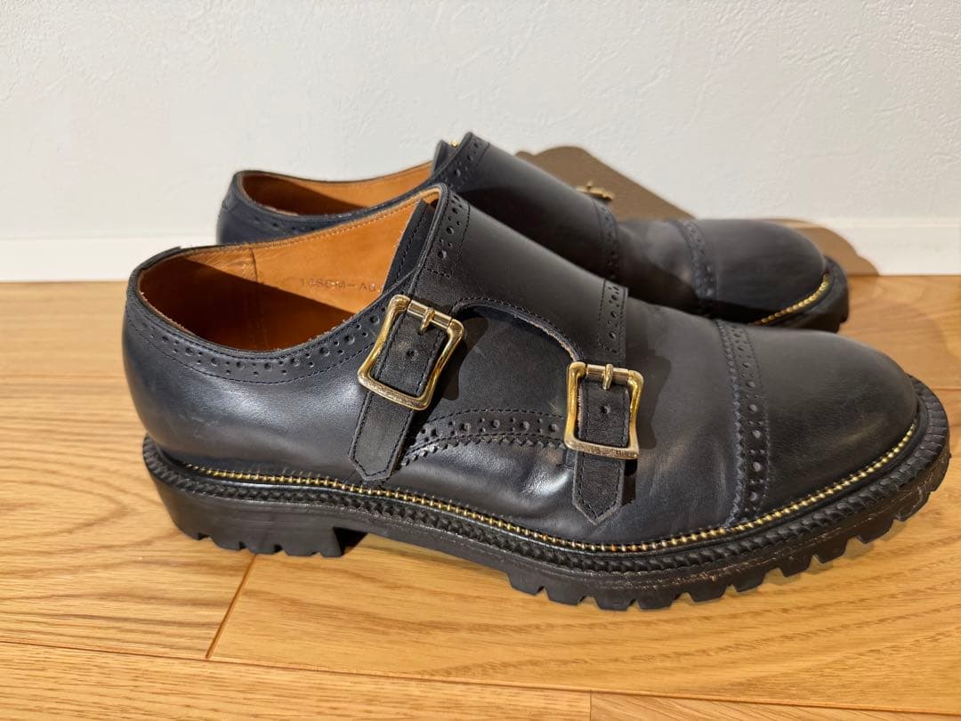 ダブルモンクストラップ 紺レザーシューズ