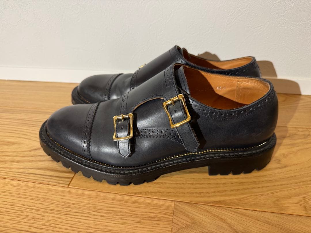 ダブルモンクストラップ 紺レザーシューズ