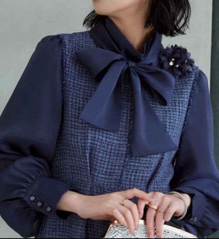 ルイルエブティック　ミックスツイードコンビ・ロングナローワンピース　L