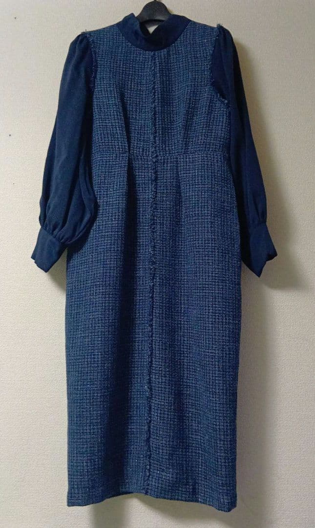 ルイルエブティック　ミックスツイードコンビ・ロングナローワンピース　L