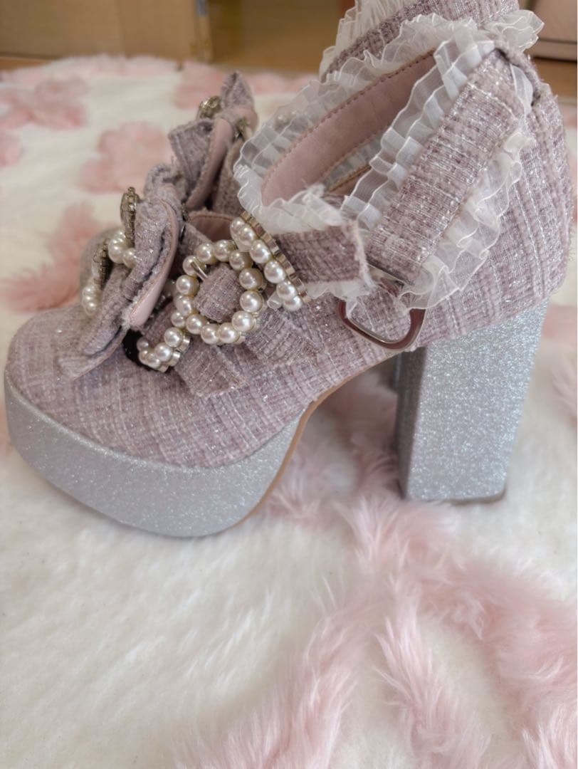 Ank Rouge ツイード厚底シューズ ピンクMサイズ