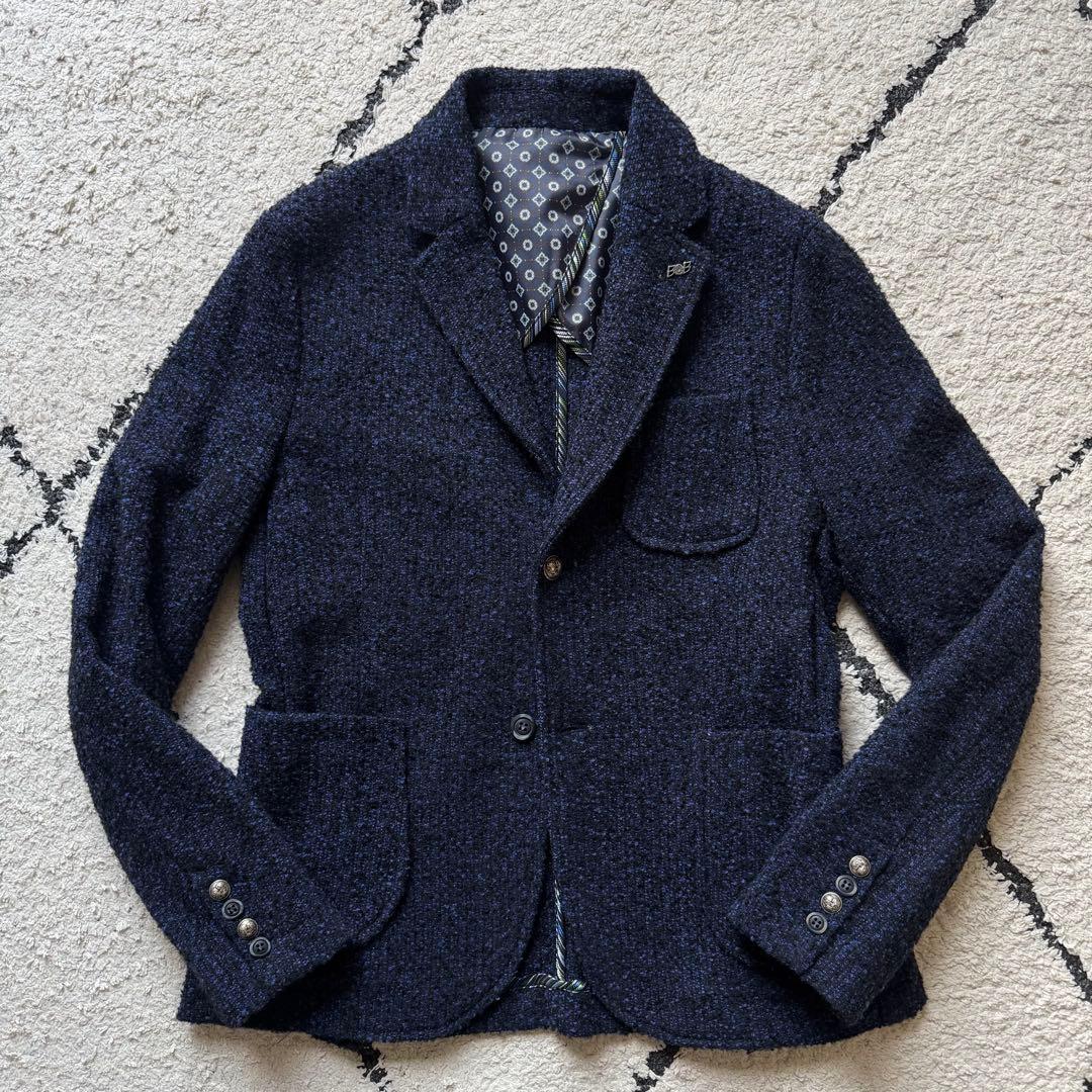 BOB ボブ ツイード テーラードジャケット アンコンジャケット　ネイビー　50