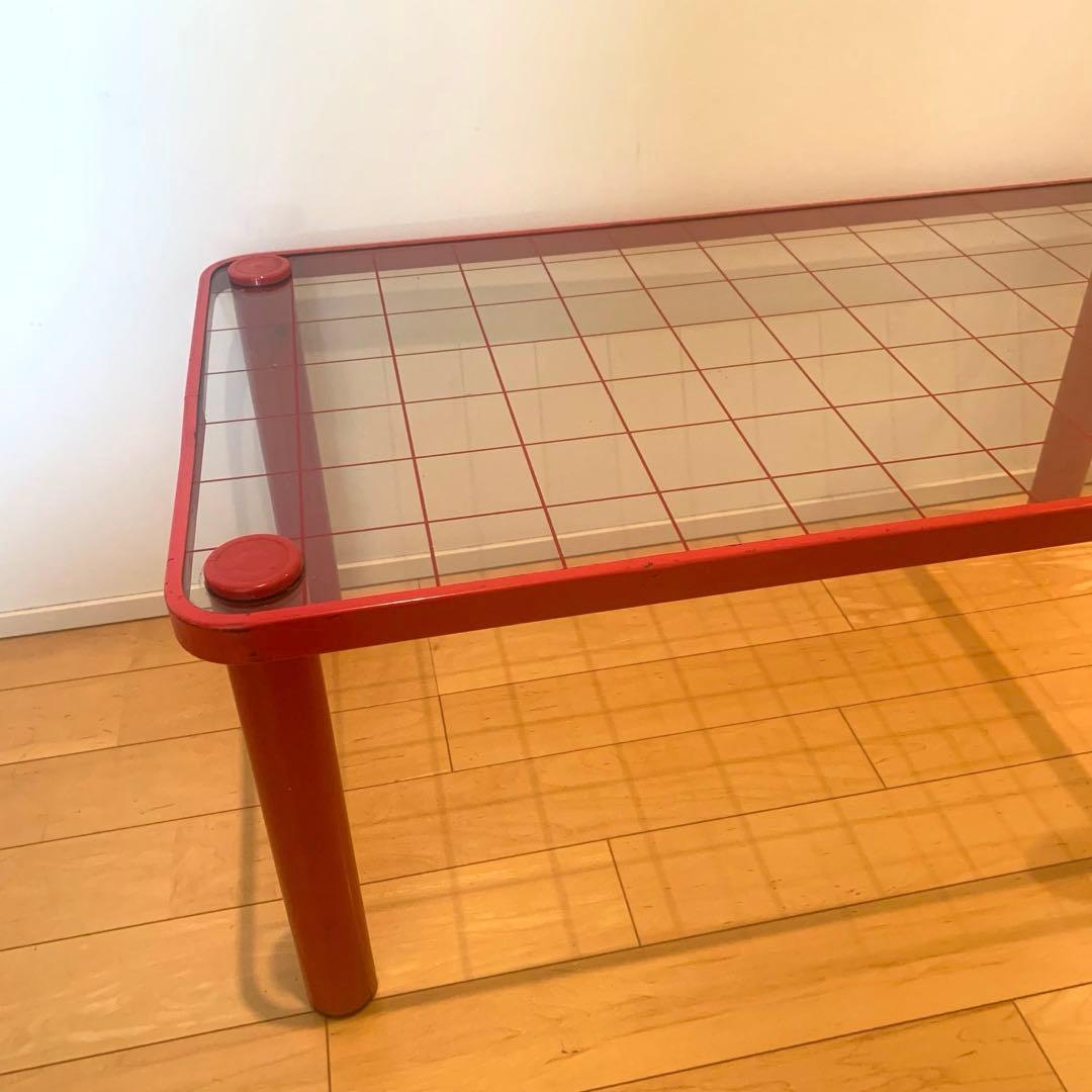 80年代 当時物 ファンシー レトロ ポップ ガラス テーブル 赤
