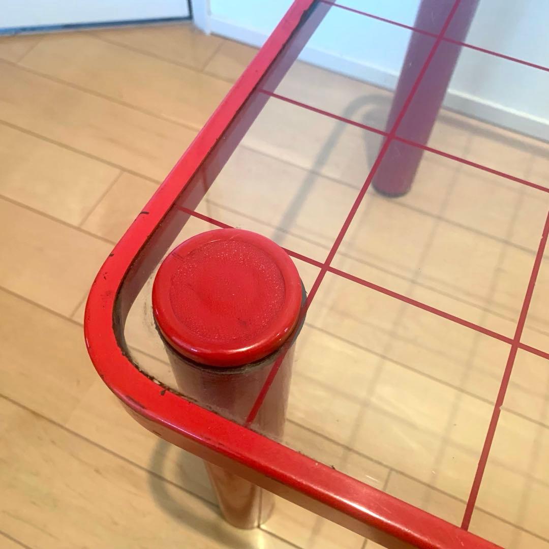 80年代 当時物 ファンシー レトロ ポップ ガラス テーブル 赤