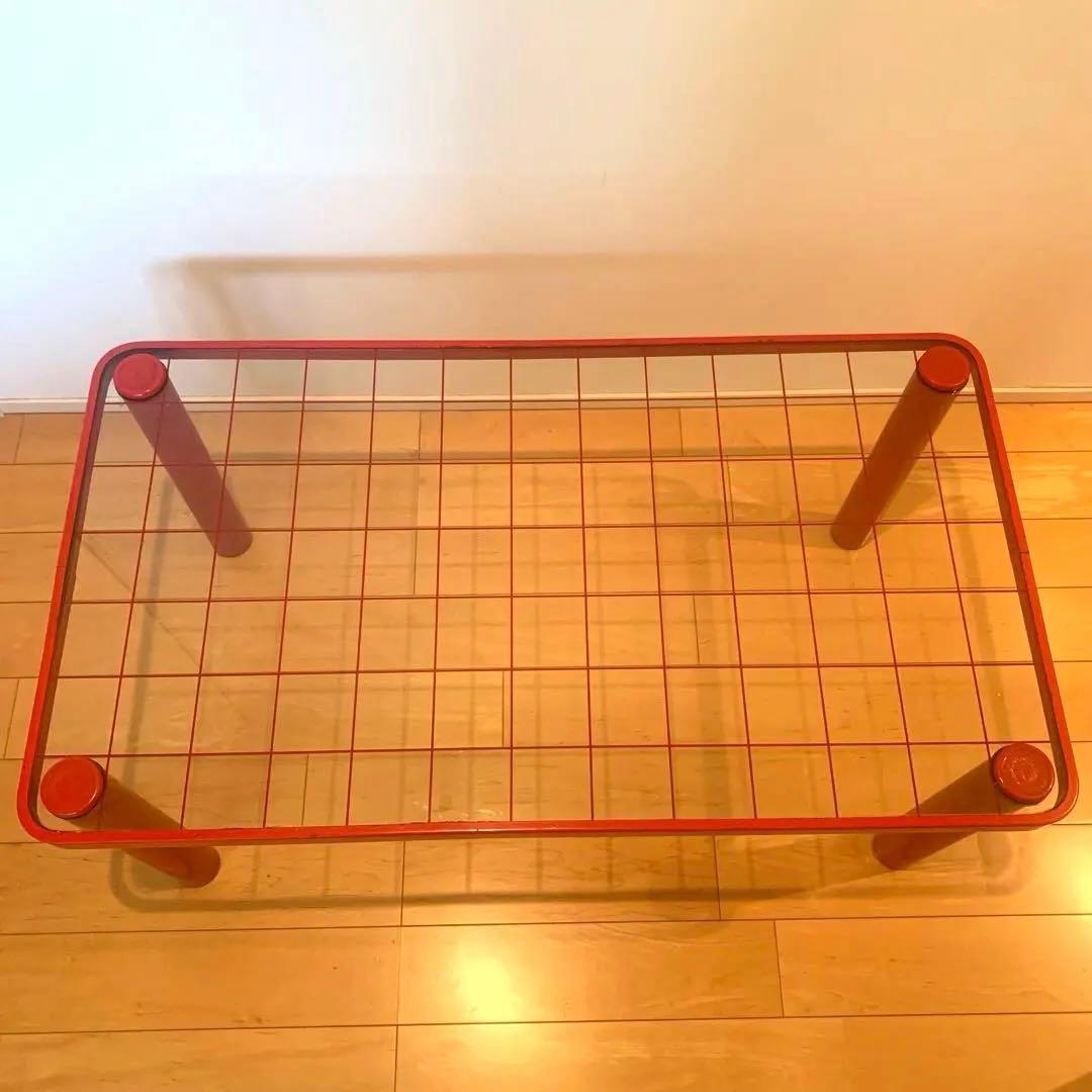 80年代 当時物 ファンシー レトロ ポップ ガラス テーブル 赤