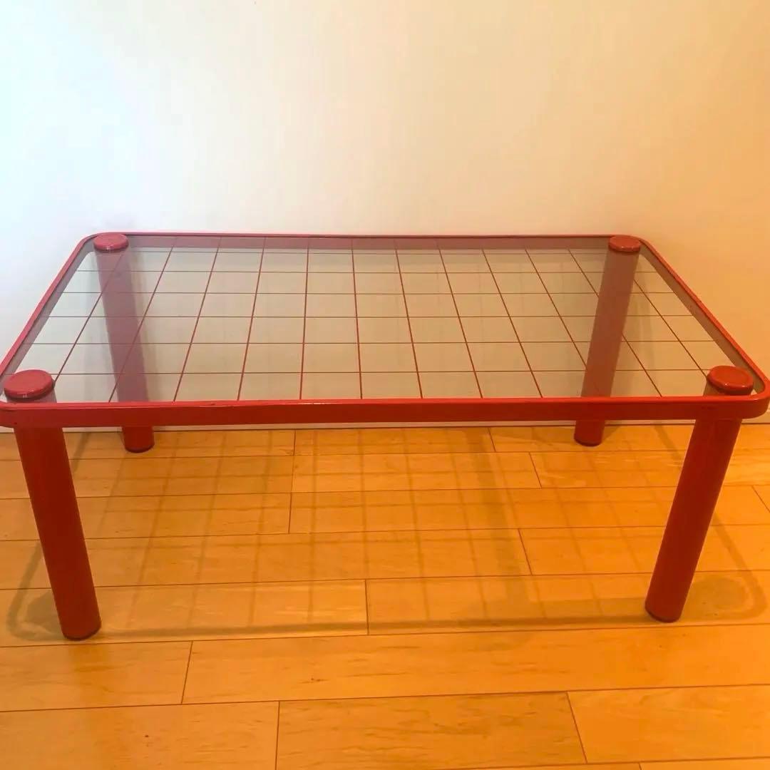 80年代 当時物 ファンシー レトロ ポップ ガラス テーブル 赤