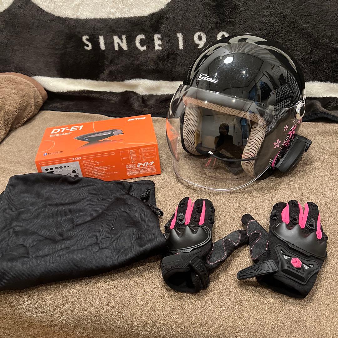 ジェット ヘルメット レディース Gino さくらブラック インカム付き