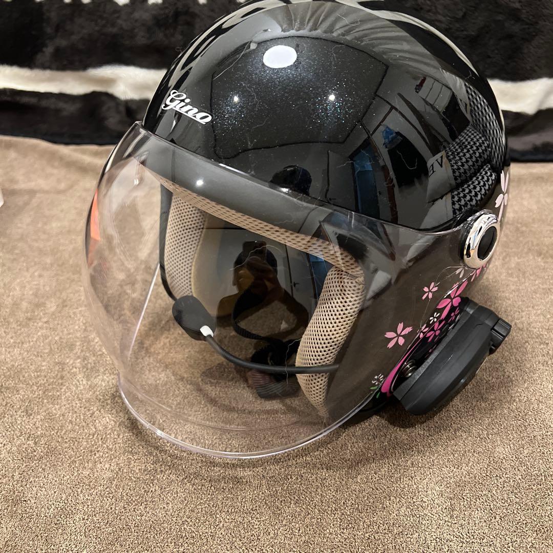 ジェット ヘルメット レディース Gino さくらブラック インカム付き