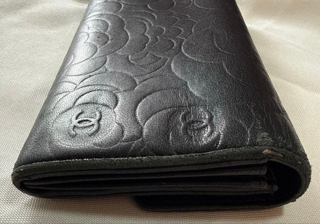 CHANEL ブラック 長財布 カメリア 箱付きココマーク